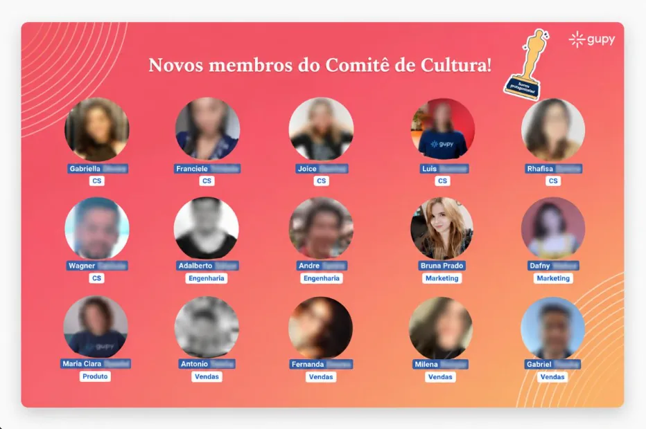 Anúncio dos novos membros do Comitê de Cultura da Gupy, com Bruna Prado pelo Marketing