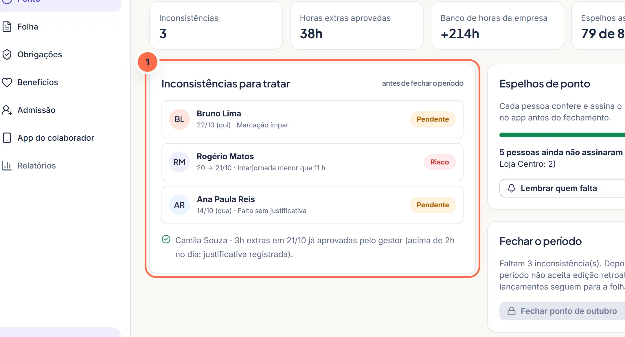Tela da Vela no passo 1: As pendências do mês ficam reunidas no Ponto.